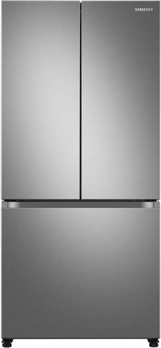 Front view of the Samsung RF18A5101SR stainless steel French door refrigerator 