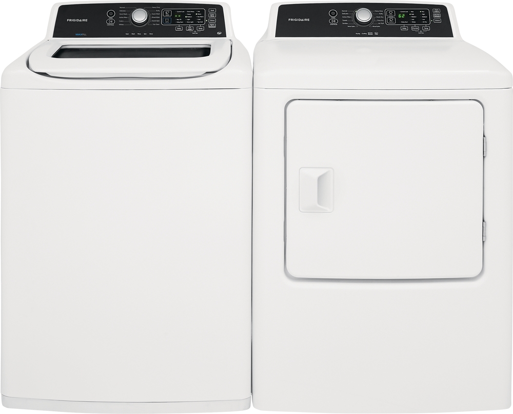Front view of Frigidaire FFTW4120SW washer and FFRG4120SW gas dryer