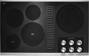 Overhead view of the KitchenAid KCED606GSS electric downdraft cooktop 