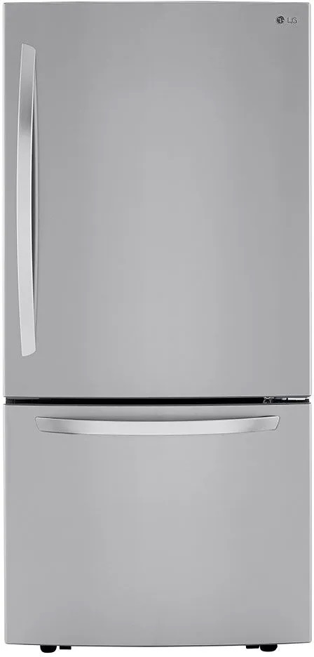 Front view of LG LRDCS2603S bottom freezer refrigerator 
