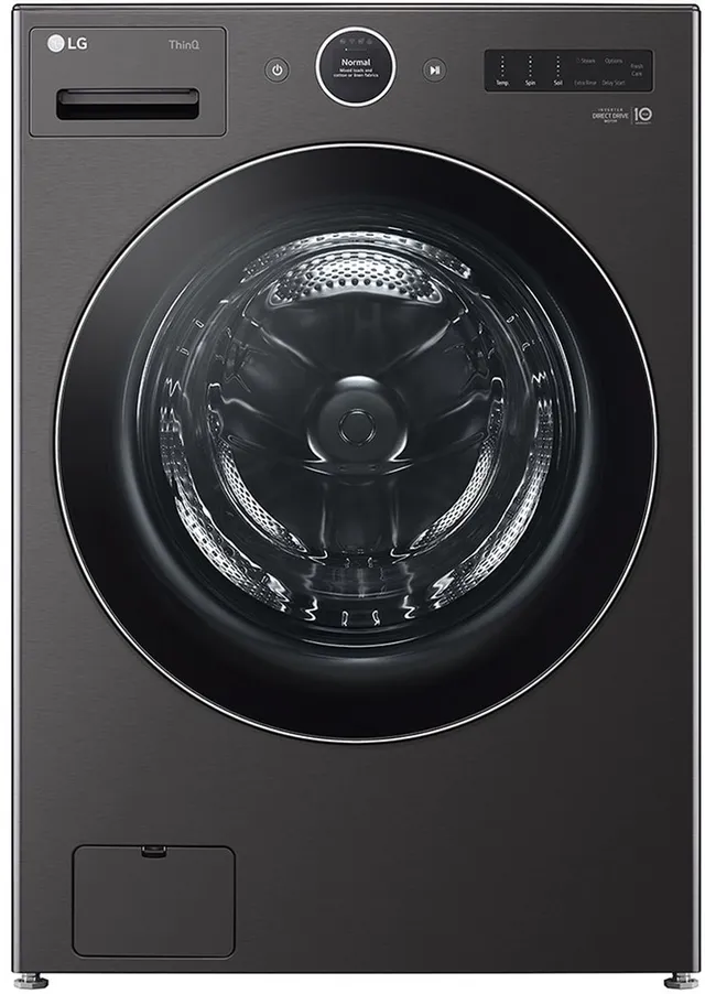 Front view of the LG wm4200h black steel front load washer 