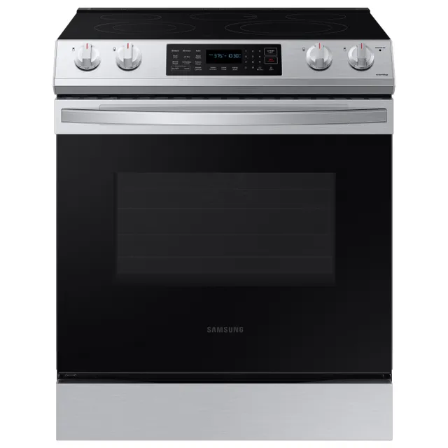 Front view of the Samsung NE63BG8315SS 30” electric range 