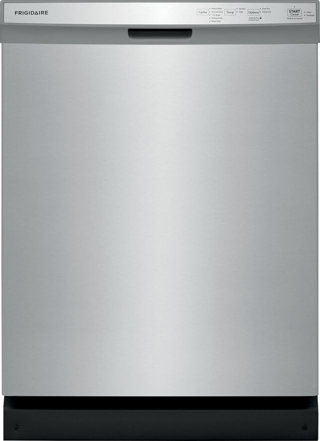 Stock photo of a stainless steel Frigidaire dishwasher.