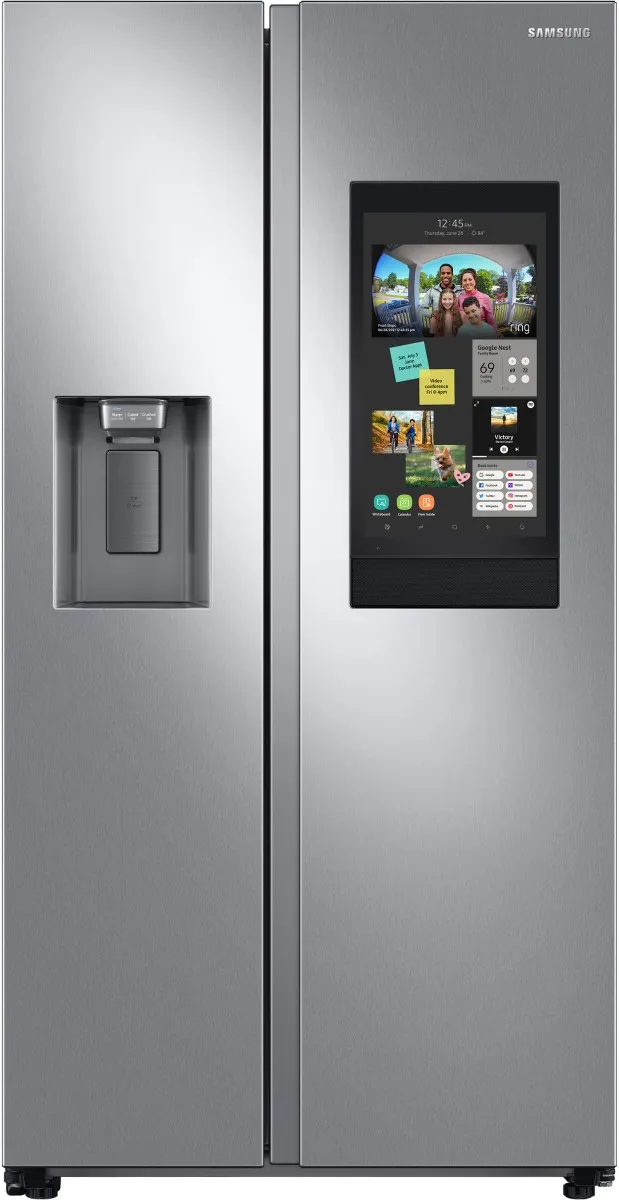 Front view of the Samsung RS27T5561SR side by side refrigerator 