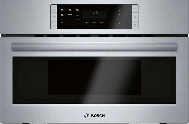 Front view of the Bosch HMC80252UC 30” speed oven 