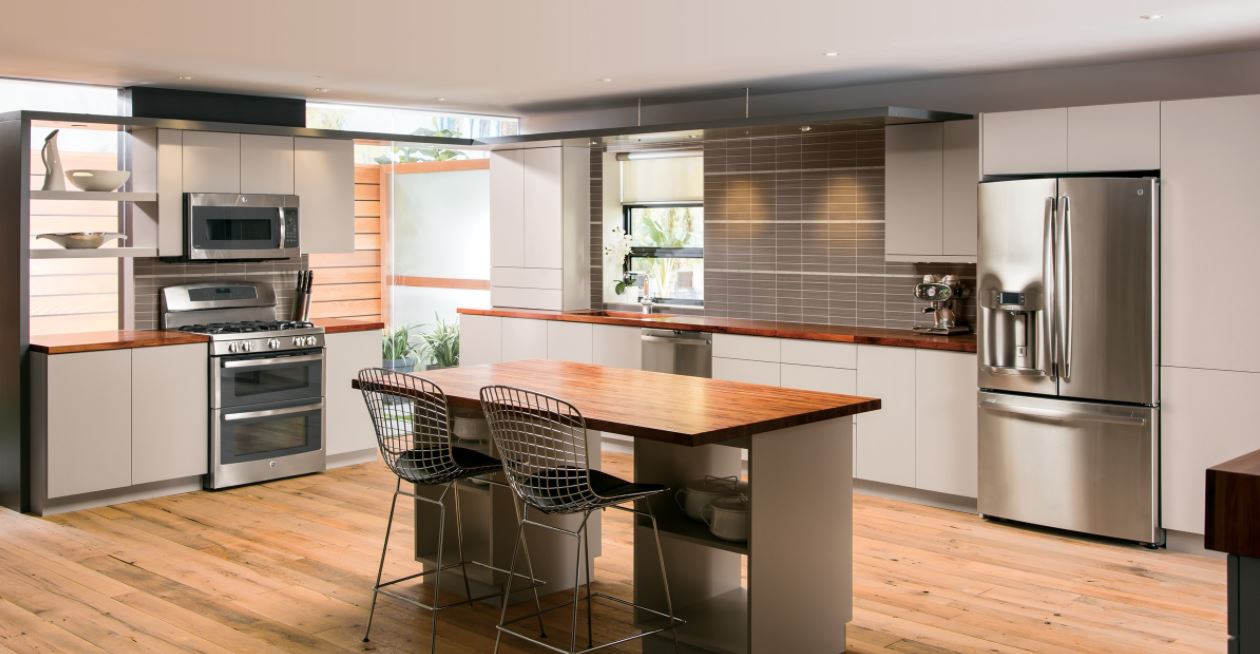 modern kitchen with ge profile appliances