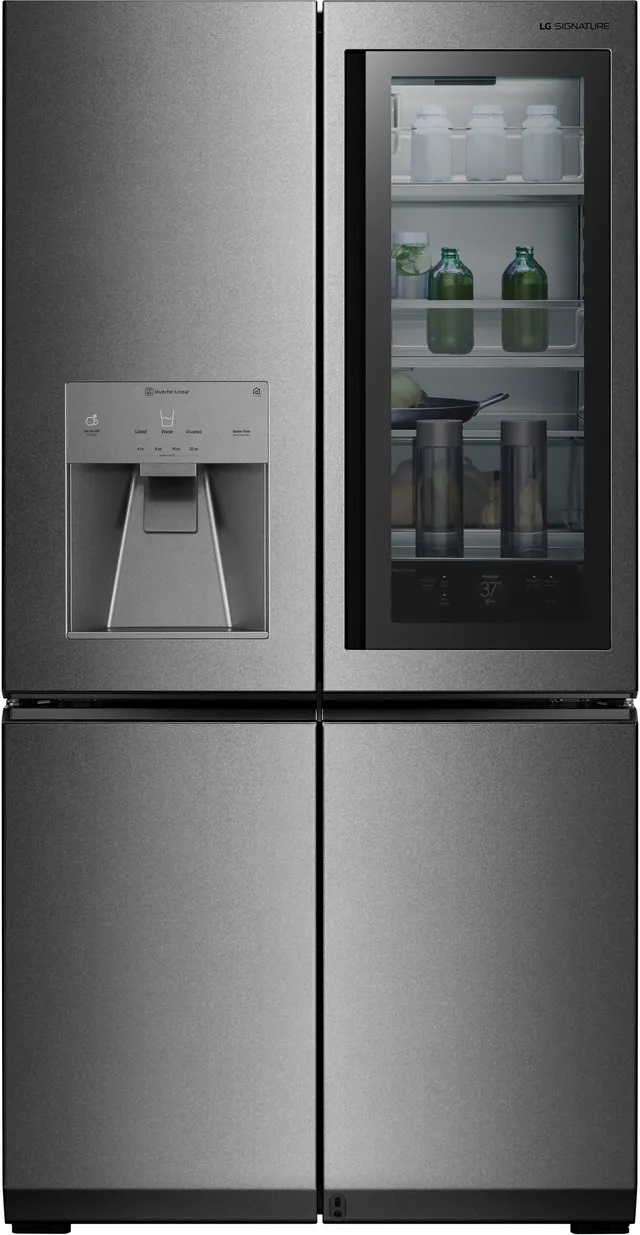 Front view of LG Signature URNTC2306N InstaView refrigerator 