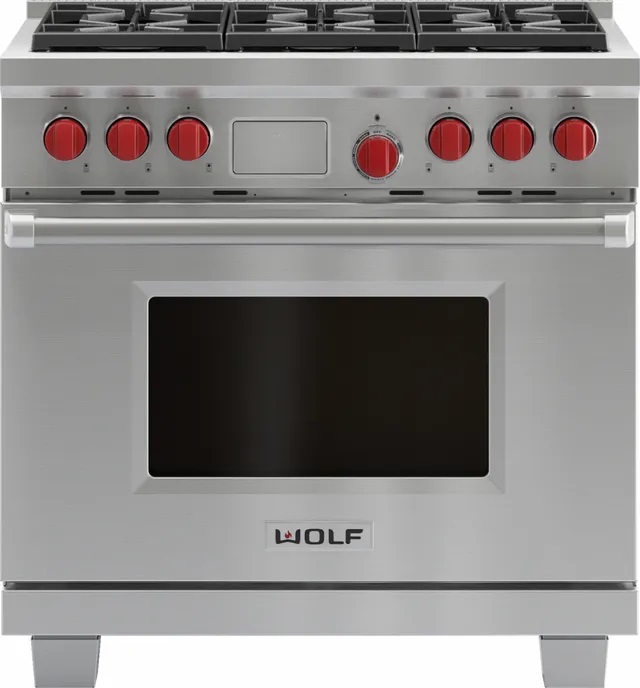 Wolf 36 Inch Pro-Style Dual-Fuel Range,DF366,5.4 Cu Ft. Dual Convection  Oven,6 Dual-Stacked Sealed Burners, 10 Cooking Modes, Temperature