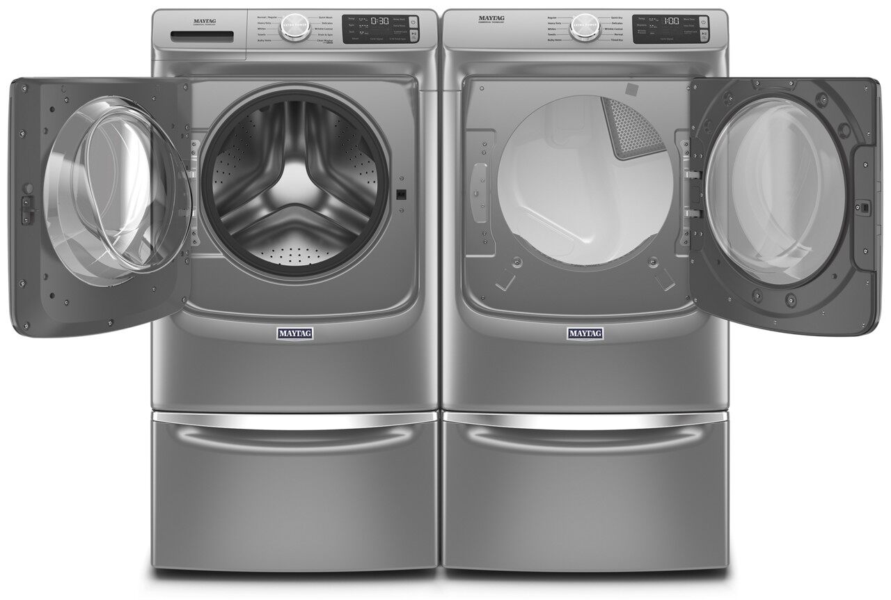 Maytag front load washer and dryer set with pedestals