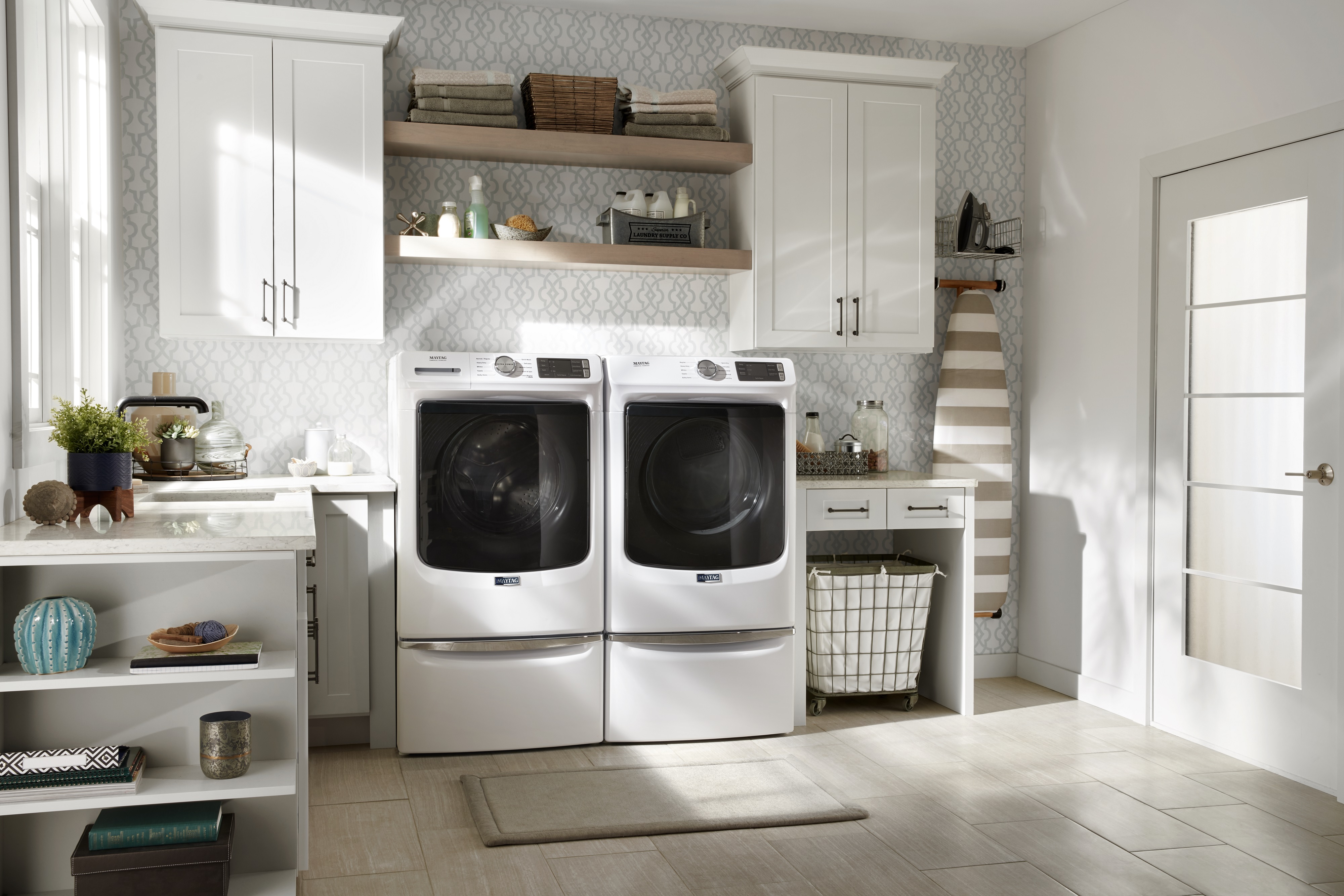  Maytag large-capacity laundry pair in white