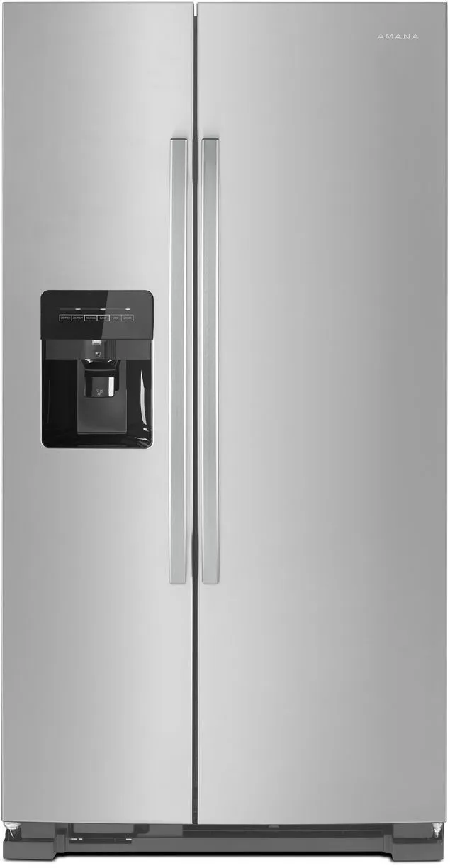Front view of the Amana ASI2175GRS side by side refrigerator 