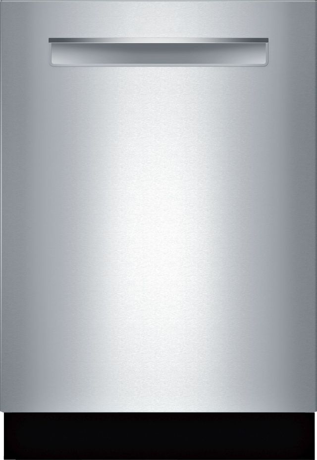 Stock photo of a stainless steel Bosch brand dishwasher.