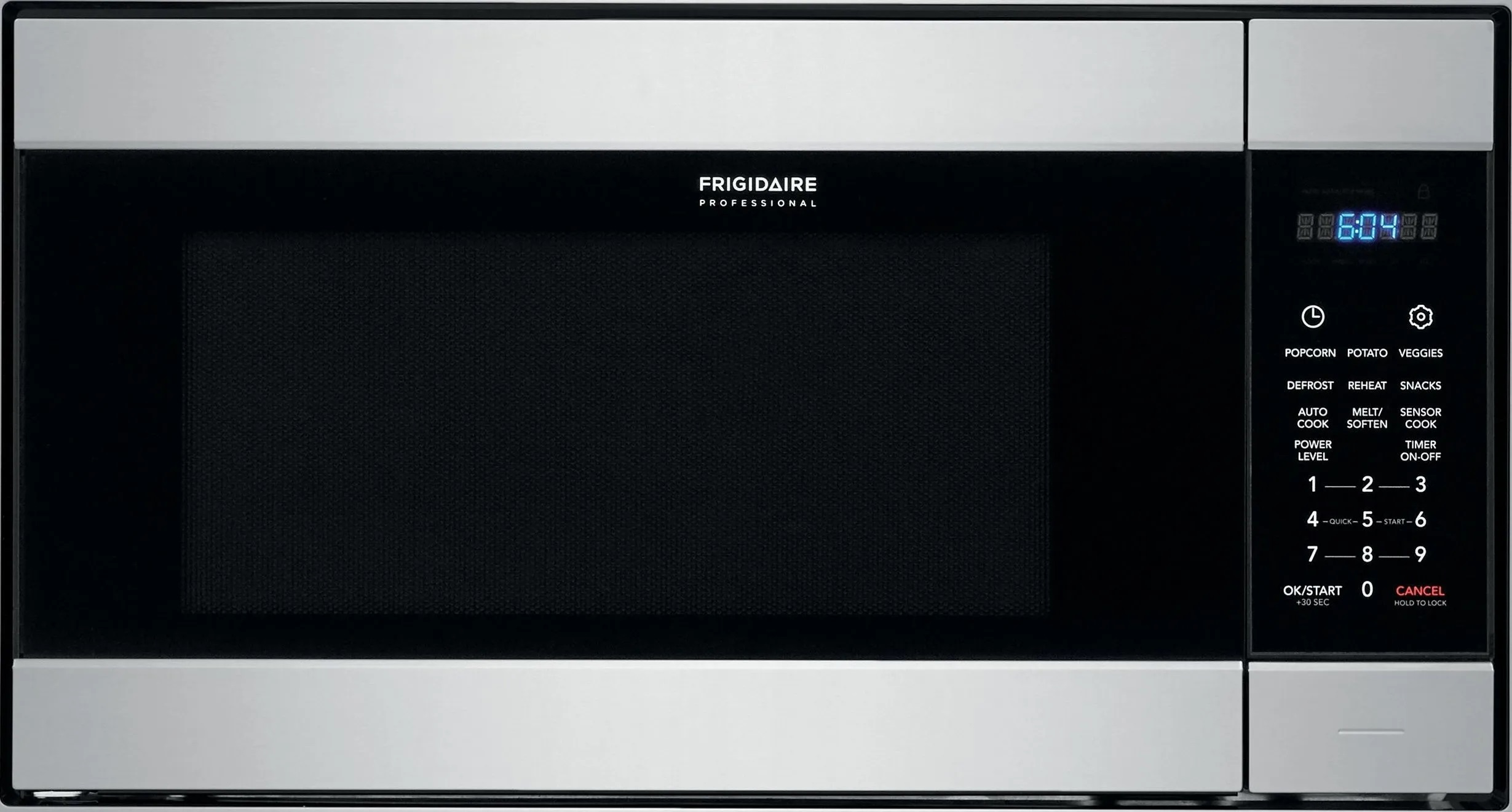 Front view of Frigidaire Professional FPMO227NUF large-capacity built-in microwave 