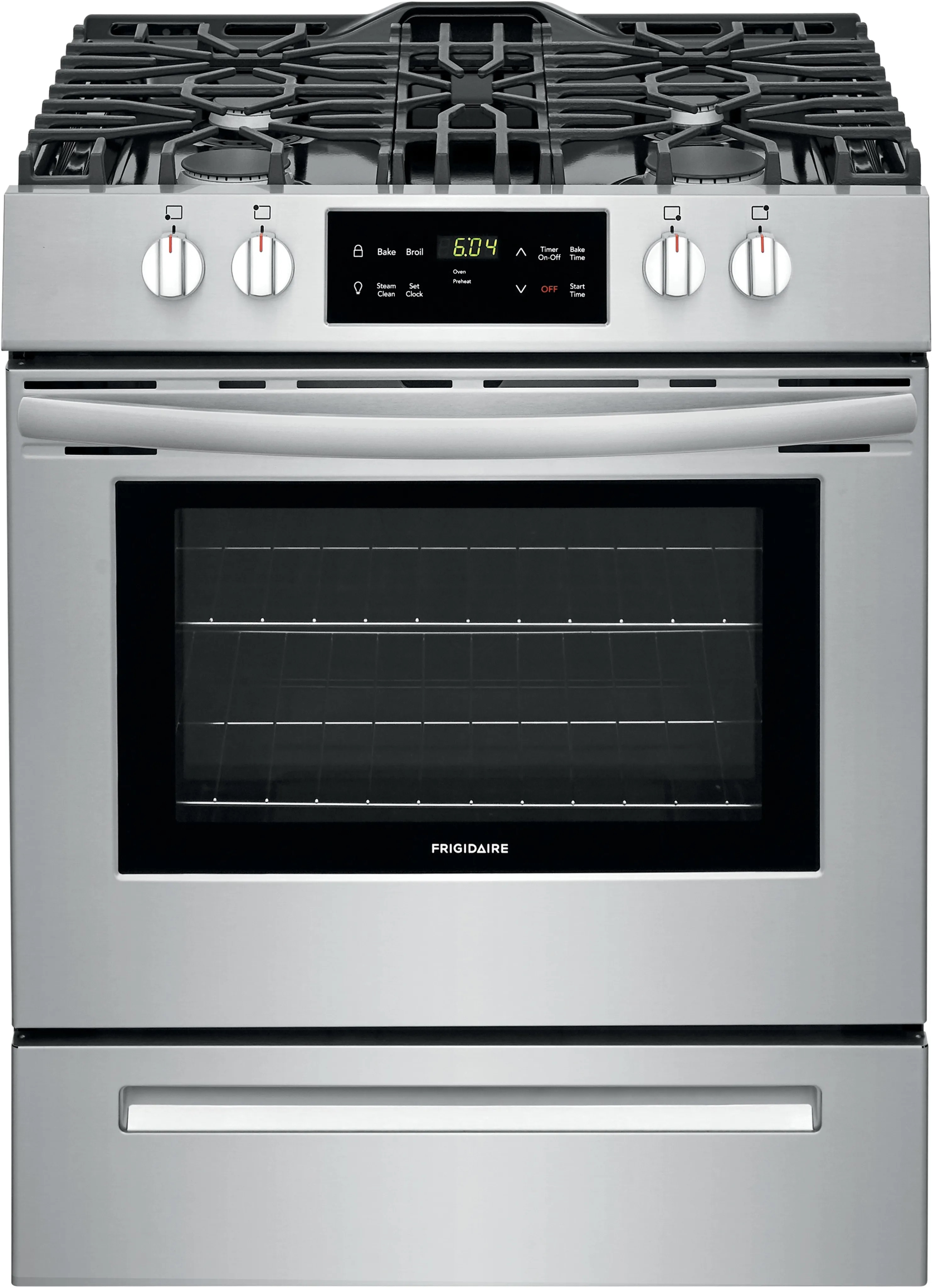 Front view of Frigidaire FFGH3051VS 30” freestanding gas range 
