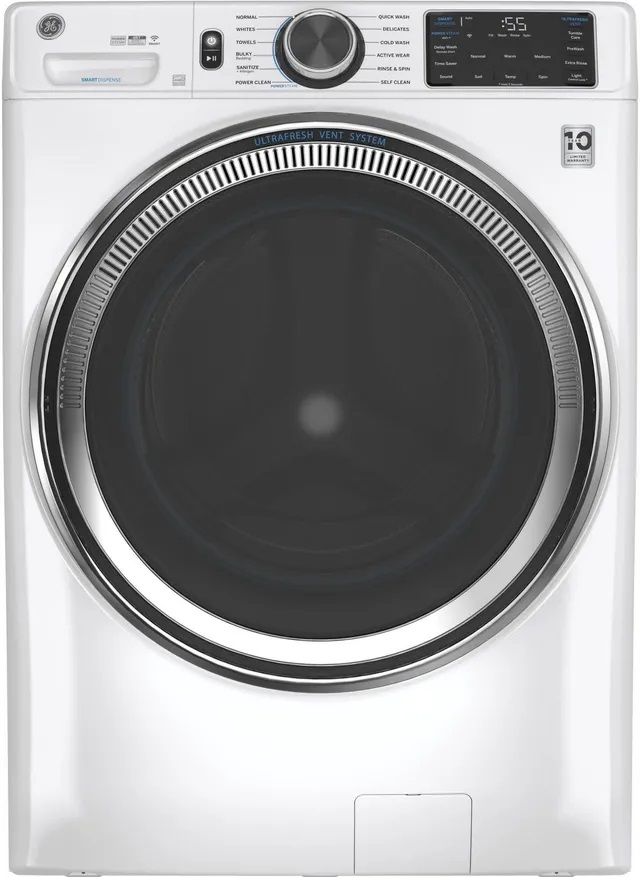 Front view of GE GFW650SSNWW front load washer 