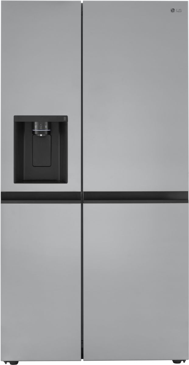 Stock photo of a panel design LG brand side by side refrigerator. 