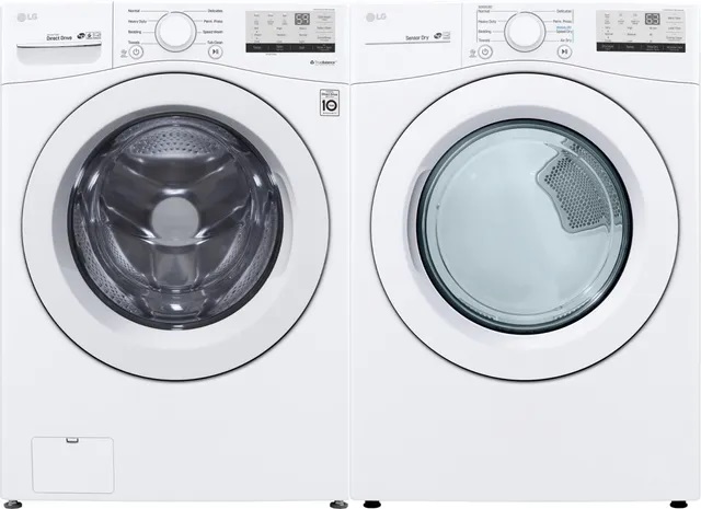 Front view of LG LGLAUDLE3400W washer and dryer pair 