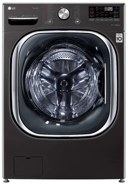 Front view of LG WM4500HBA black steel mega capacity front load washer
