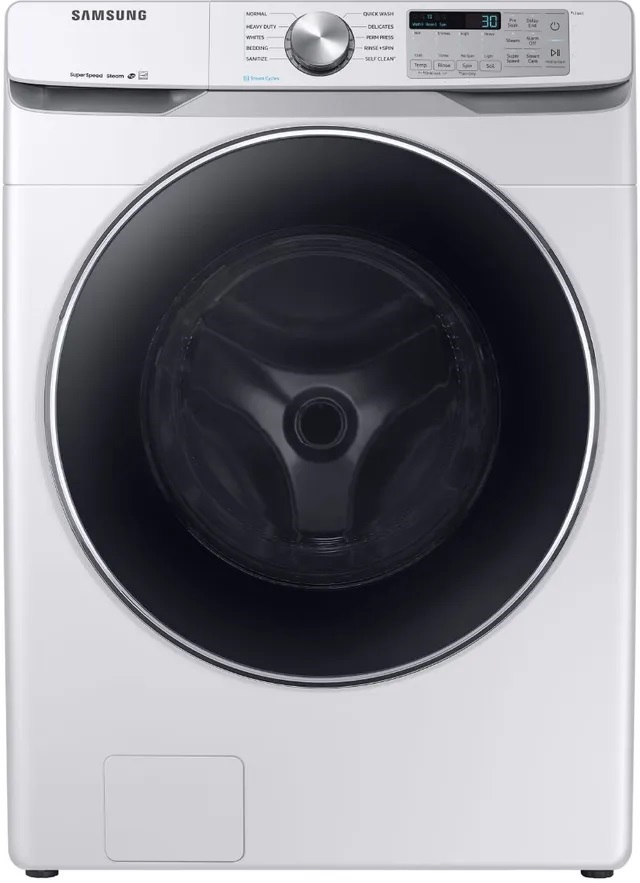 Front view of Samsung WF45T6200AW white front load washer 
