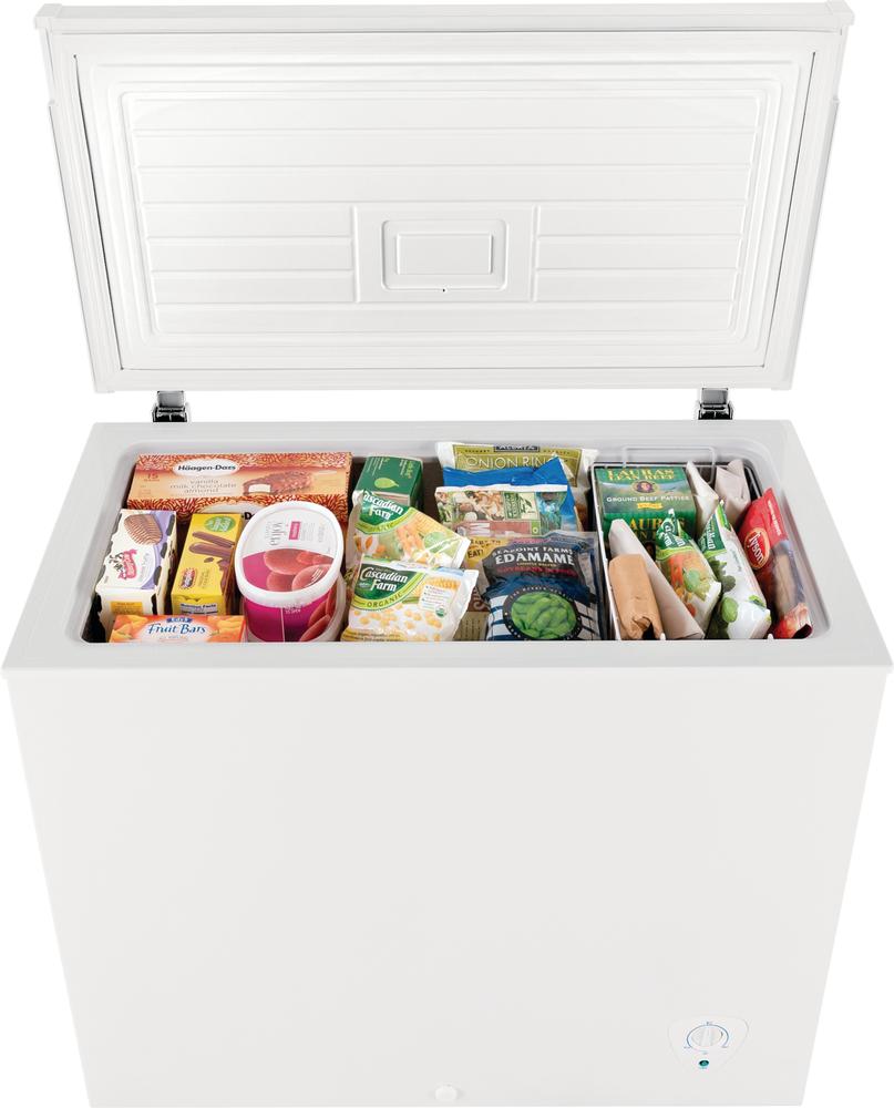 Frigidaire 8.7 Cu. Ft. Chest Freezer open revealing groceries