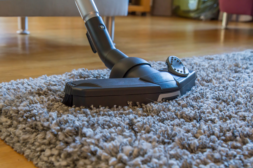 A close up of a vacuum cleaner on a rug