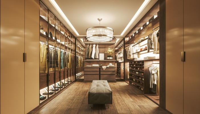 A luxurious closet with compartments for everything, tailored to the user’s needs