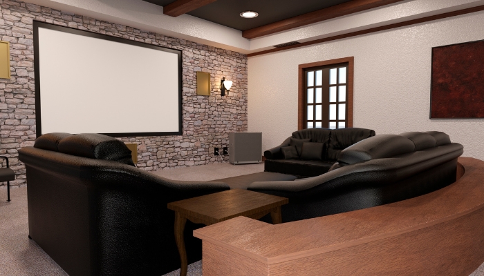 Home theater with big projector screen