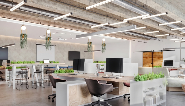 An office with smart lighting and HVAC systems