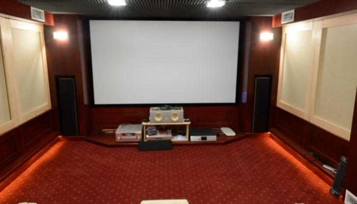 Home theater with carpeting