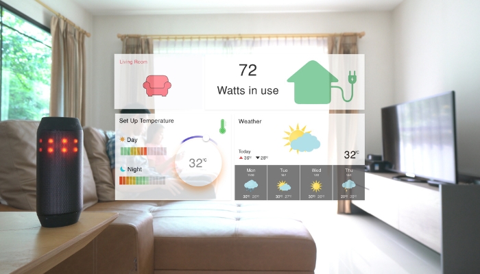 Smart home overview of energy use, temperature, and weather settings