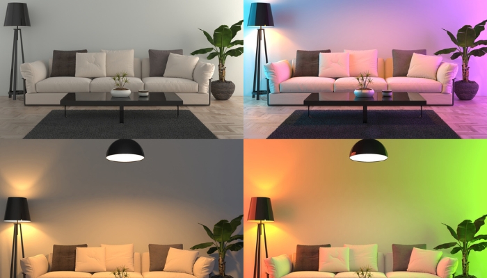 Living room with color-changing lights