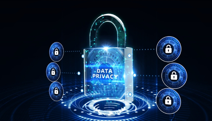 A digitized graphic of a lock securing data privacy