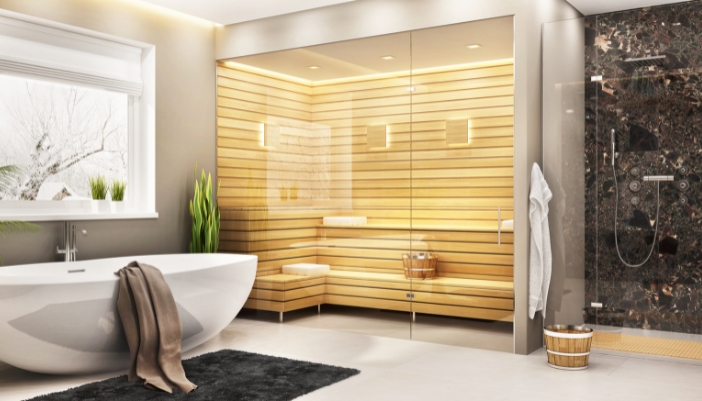 Luxury smart spa with tub, sauna, and shower