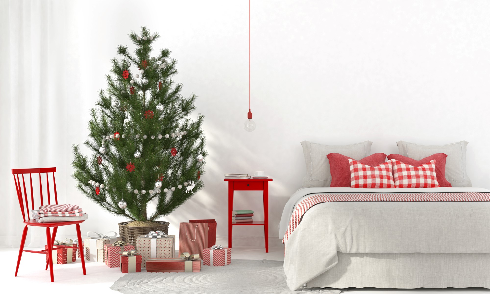 Mini trees make for the perfect Christmas bedroom decor ideas.