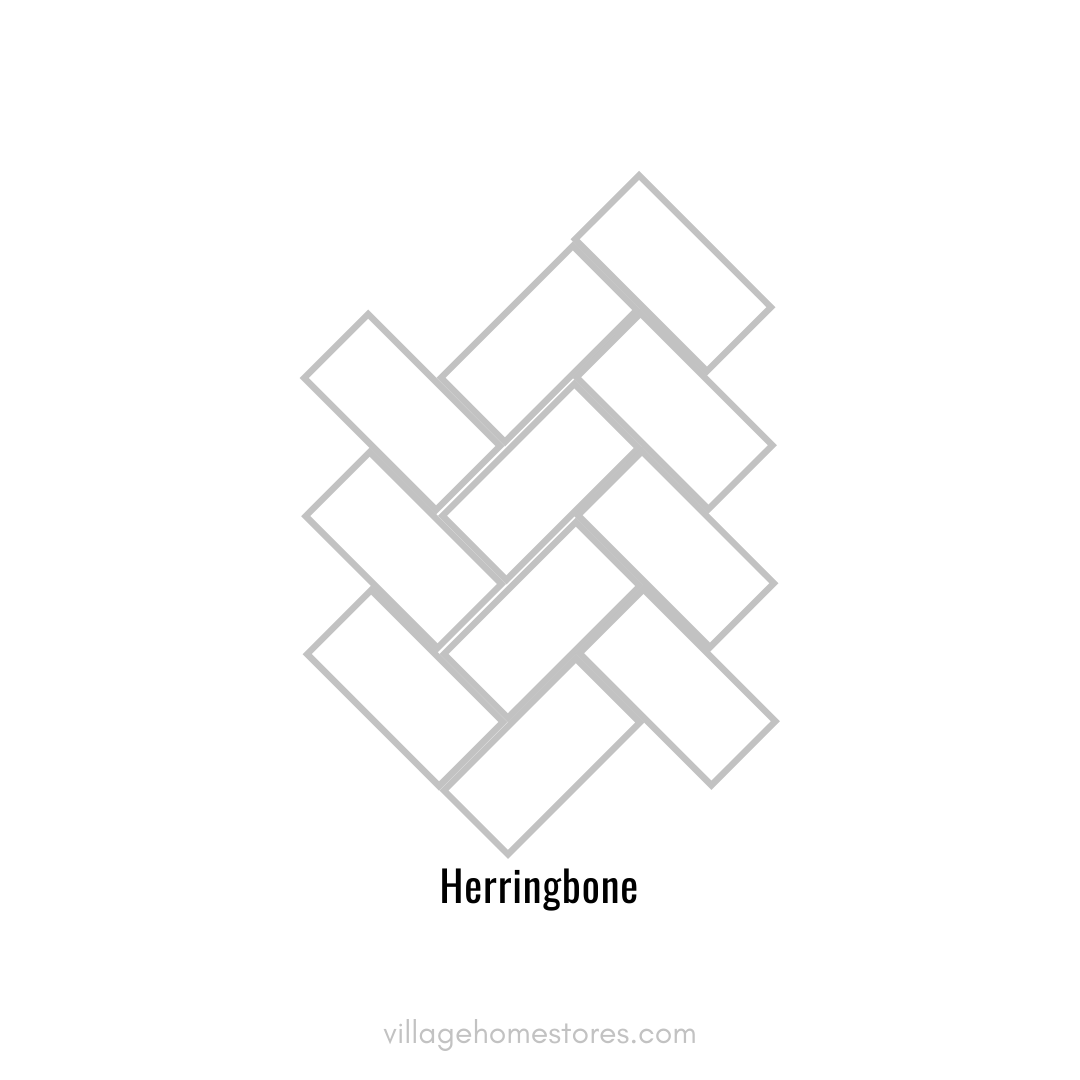 Line drawing infographic showing a classic herringbone tile pattern