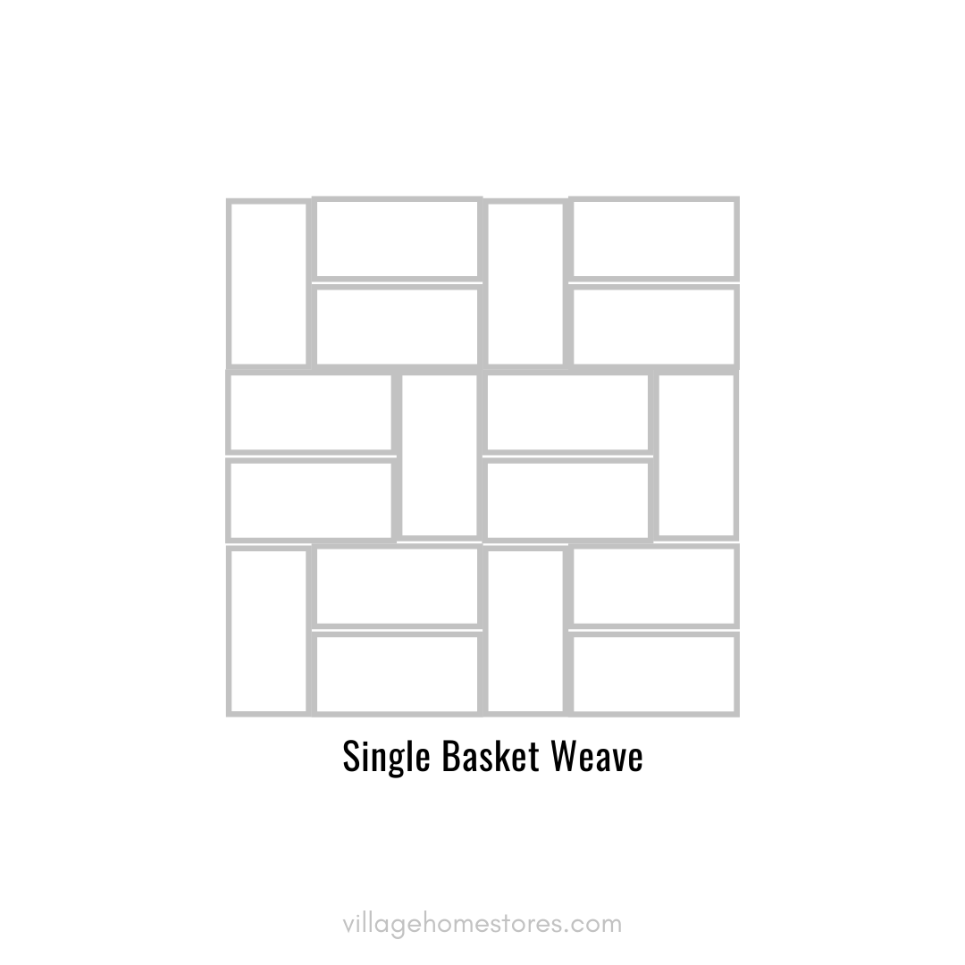 Line drawing infographic showing a single basket weave tile pattern