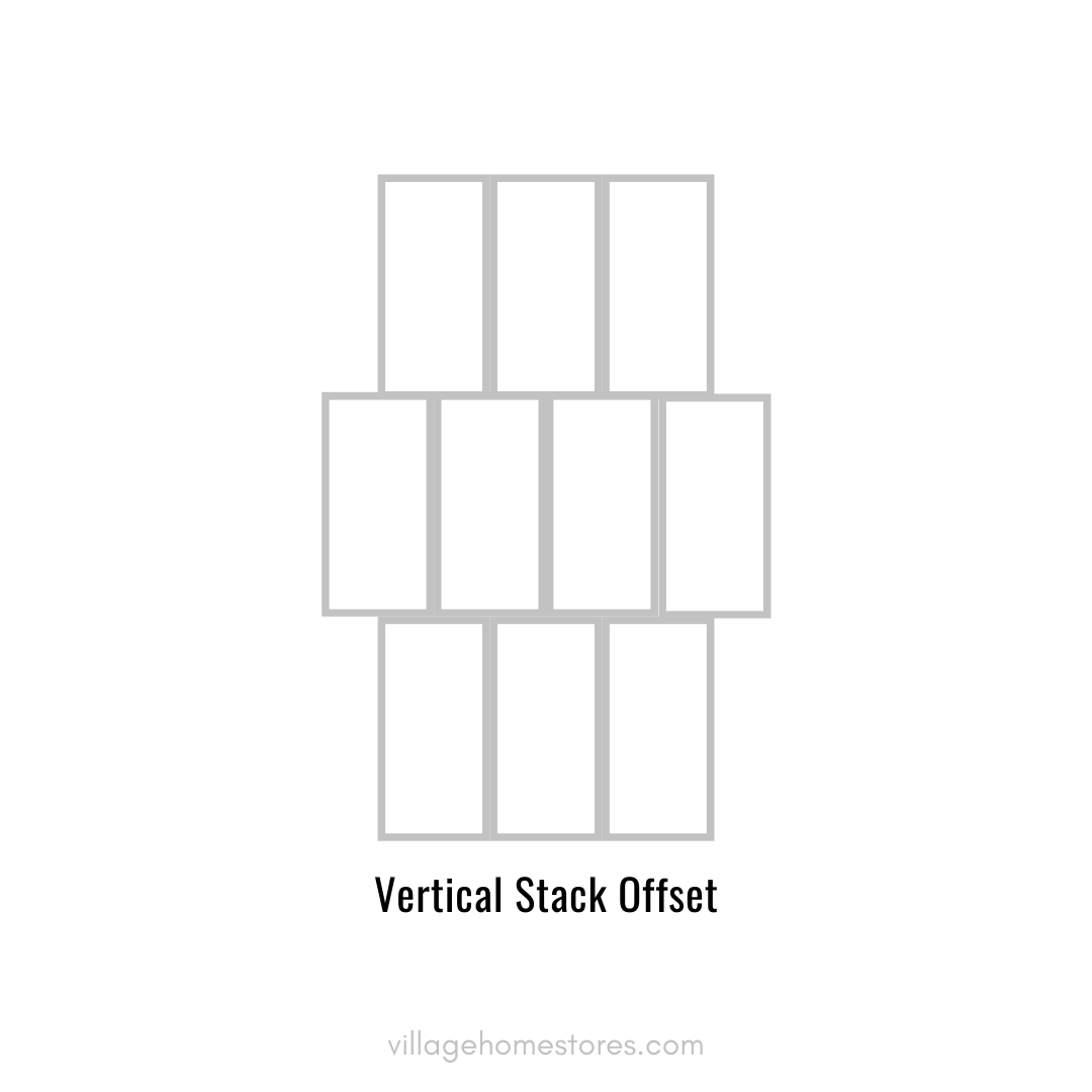 Line drawing infographic showing a vertical stack offset tile pattern