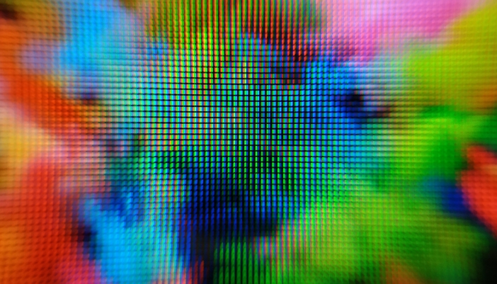 A pixelated image of bright, vivid colors