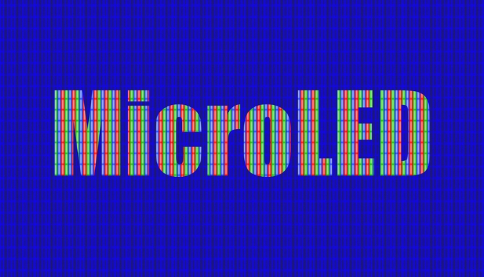 Pixelated image of a MicroLED screen with the word in the center of it