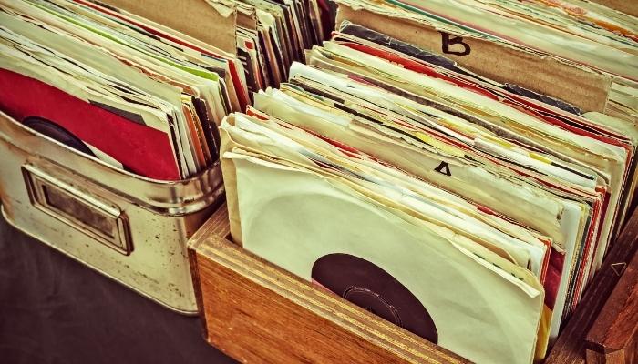 Rack of old records
