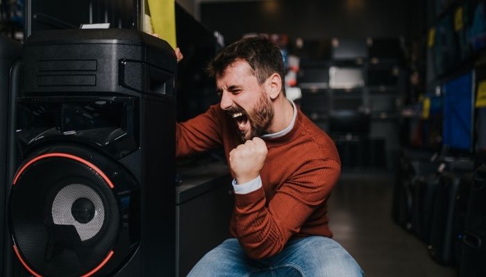 man excited about a speaker