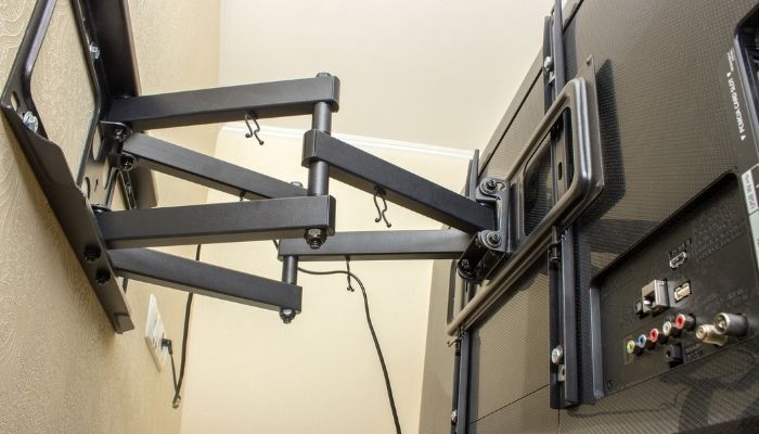 tv mounted on a full motion tv mount 