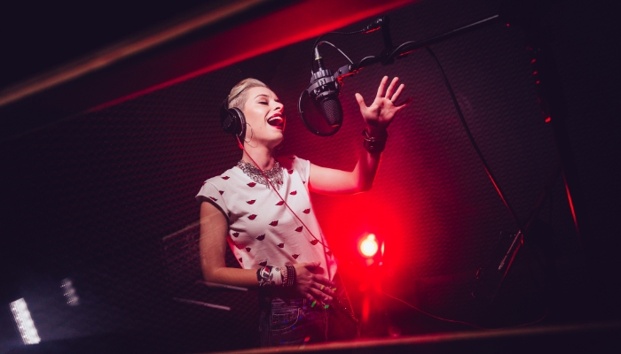 Singer recording in the studio