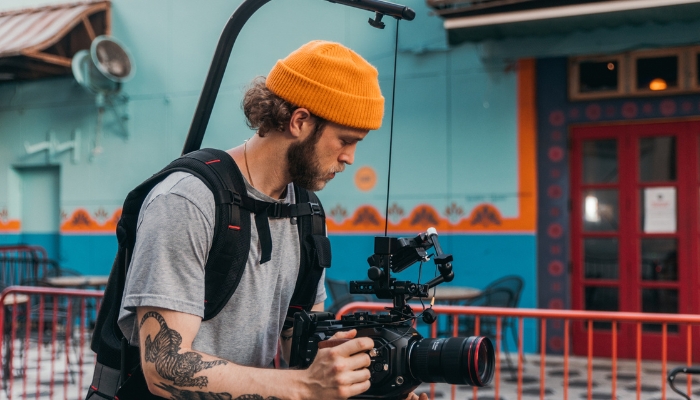 Man directing short film
