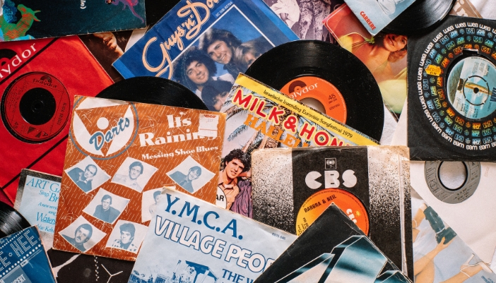 Closeup of vintage vinyl records