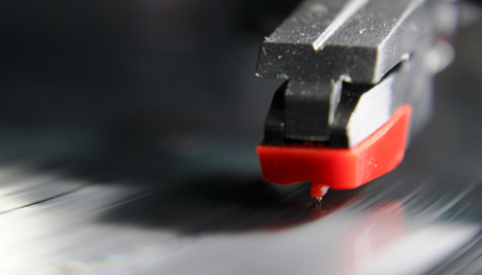 Closeup of record player spinning the record