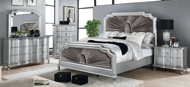 Glam Bedroom Furniture Set with Silver Furniture Pieces