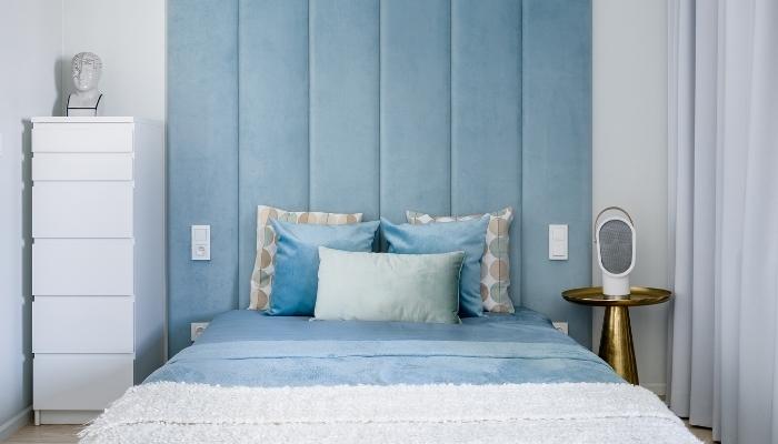 Bedroom with soft blue colors