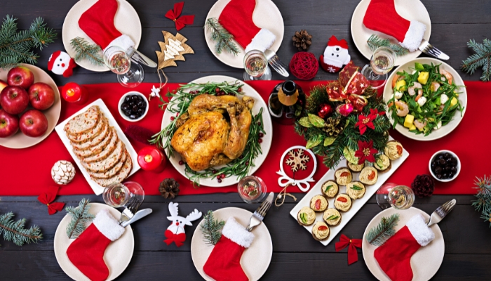 Christmas-themed formal table setting