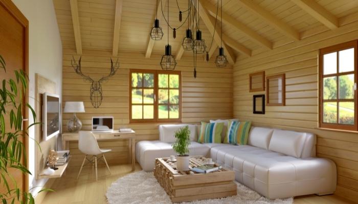cottage-style living room with pops of color